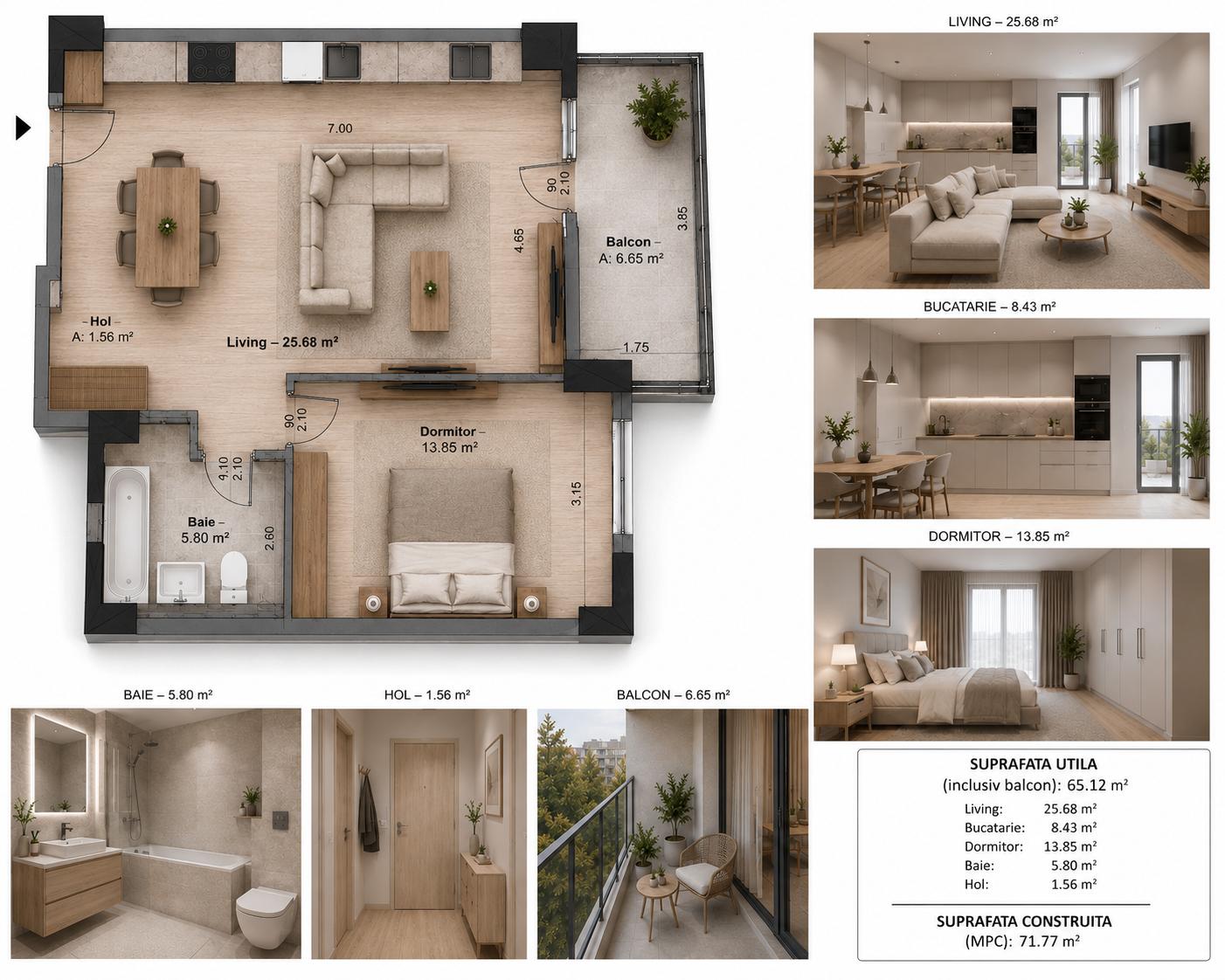Plan apartament 2 camere Configurație A