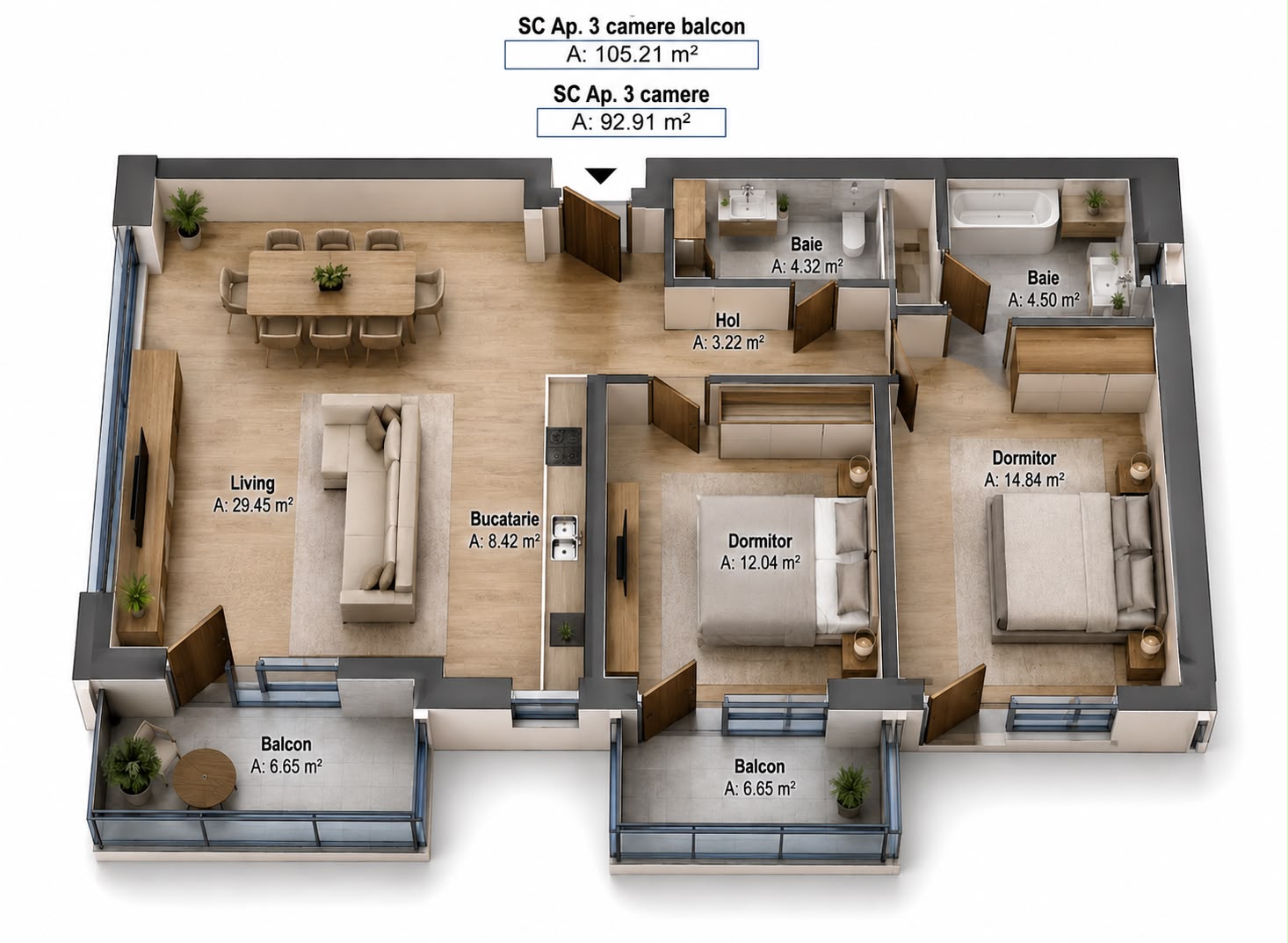 Plan apartament 3 camere Standard
