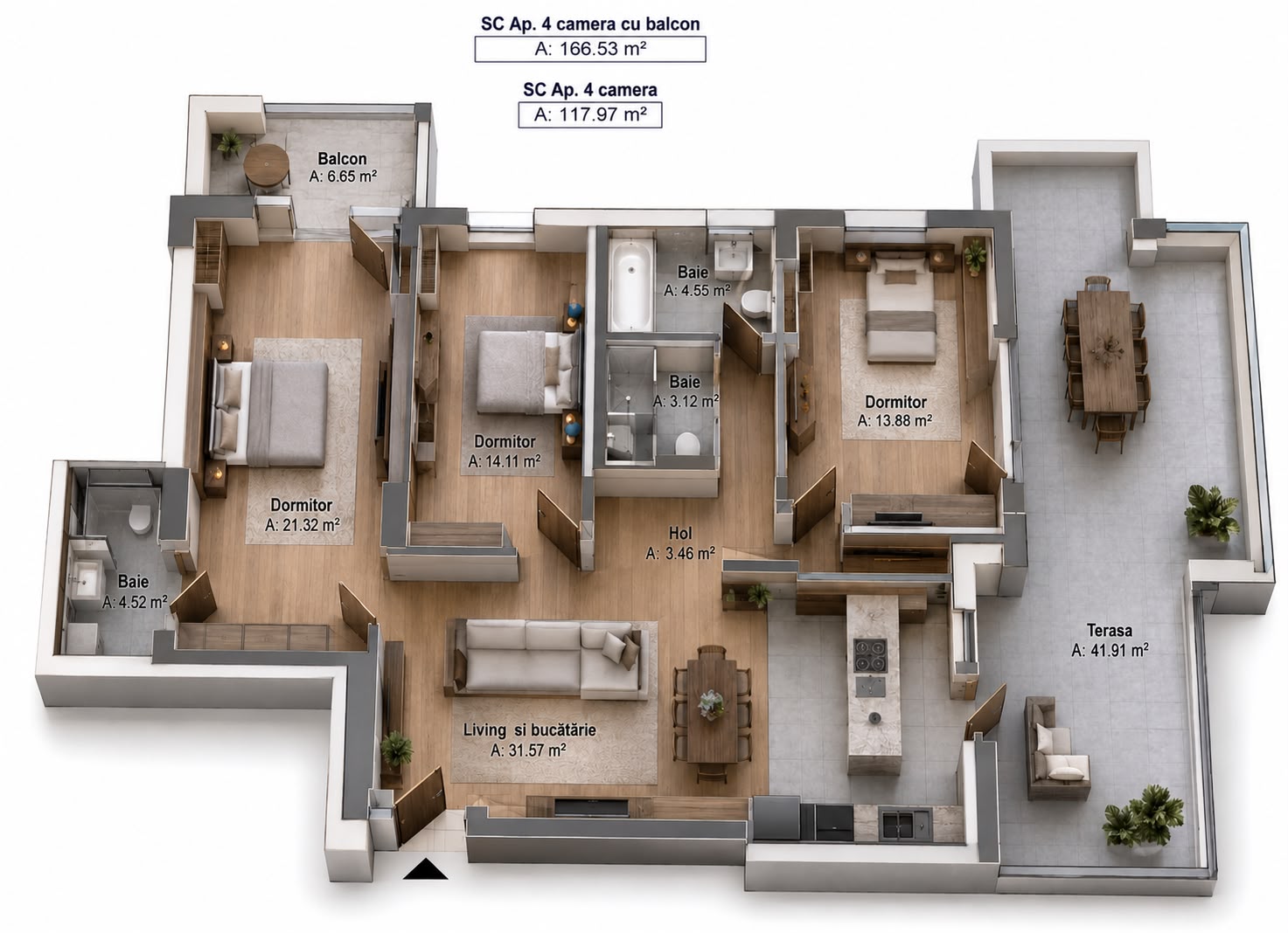 Plan apartament 4 camere Premium · terasă