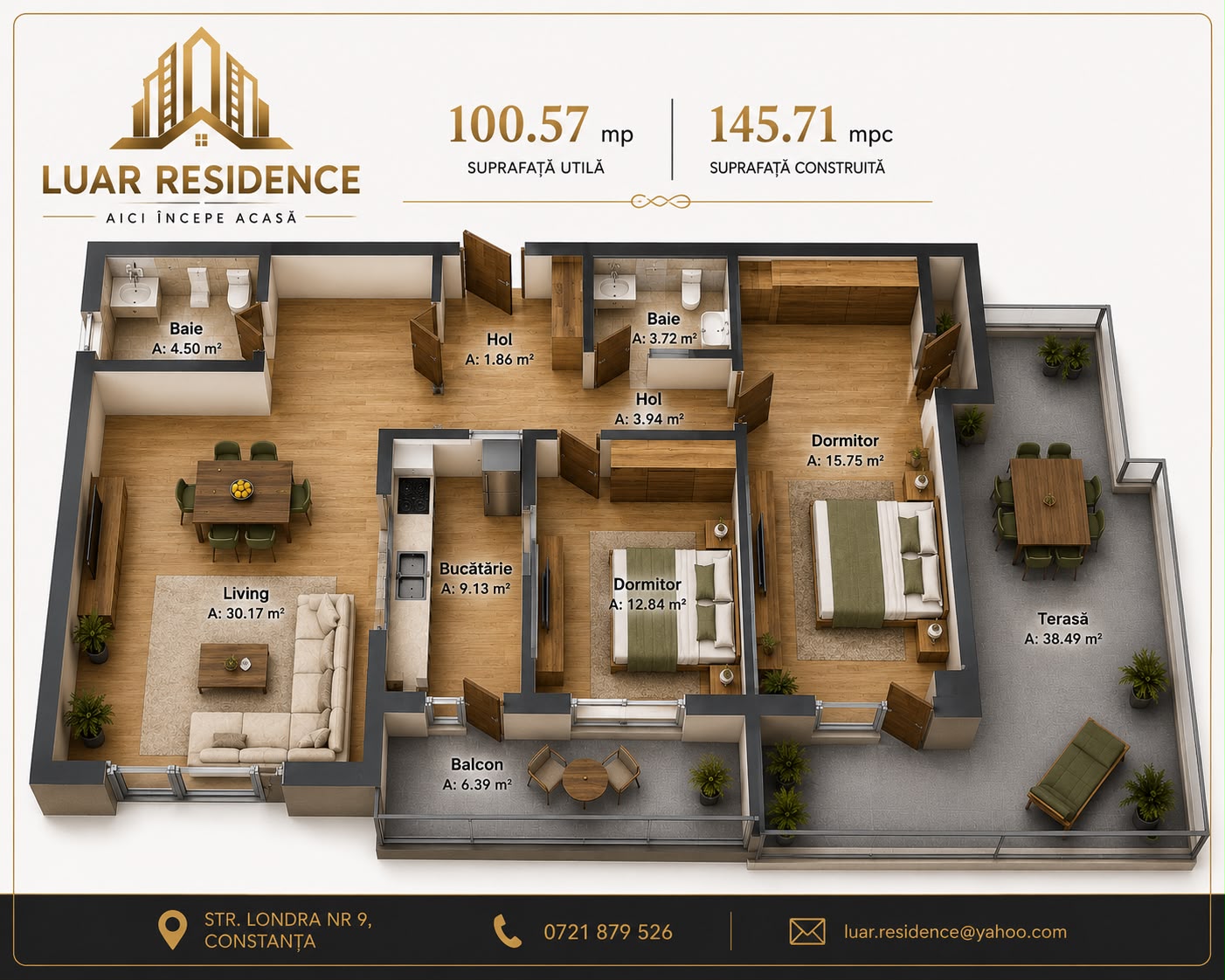 Plan apartament 3 camere Premium · terasă